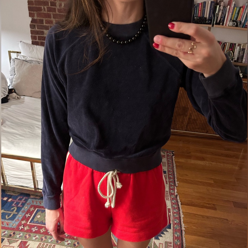 Re/Done Navy Velour Sweatshirt